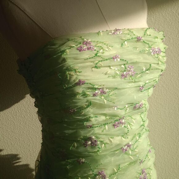 Y2K Designer Floral Beaded Fairy Prom Dress - Picture 3 of 6